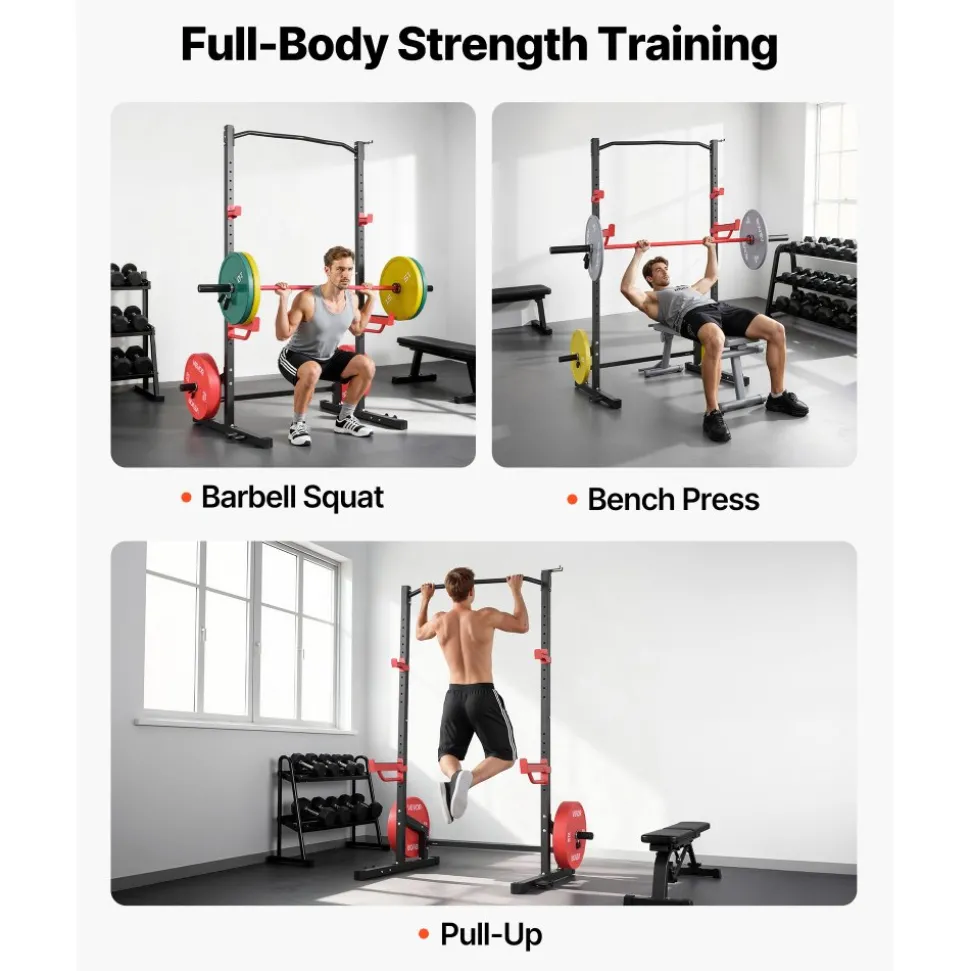 VEVOR Power Cage Squat Rack, Multifunctional Power Rack Home Gym, 1000LBS Strength Training Workout Equipment with 4 Band Pegs, Adjustable J-Hooks & Safety Bars for Barbell Squat Bench Press Pull-Up