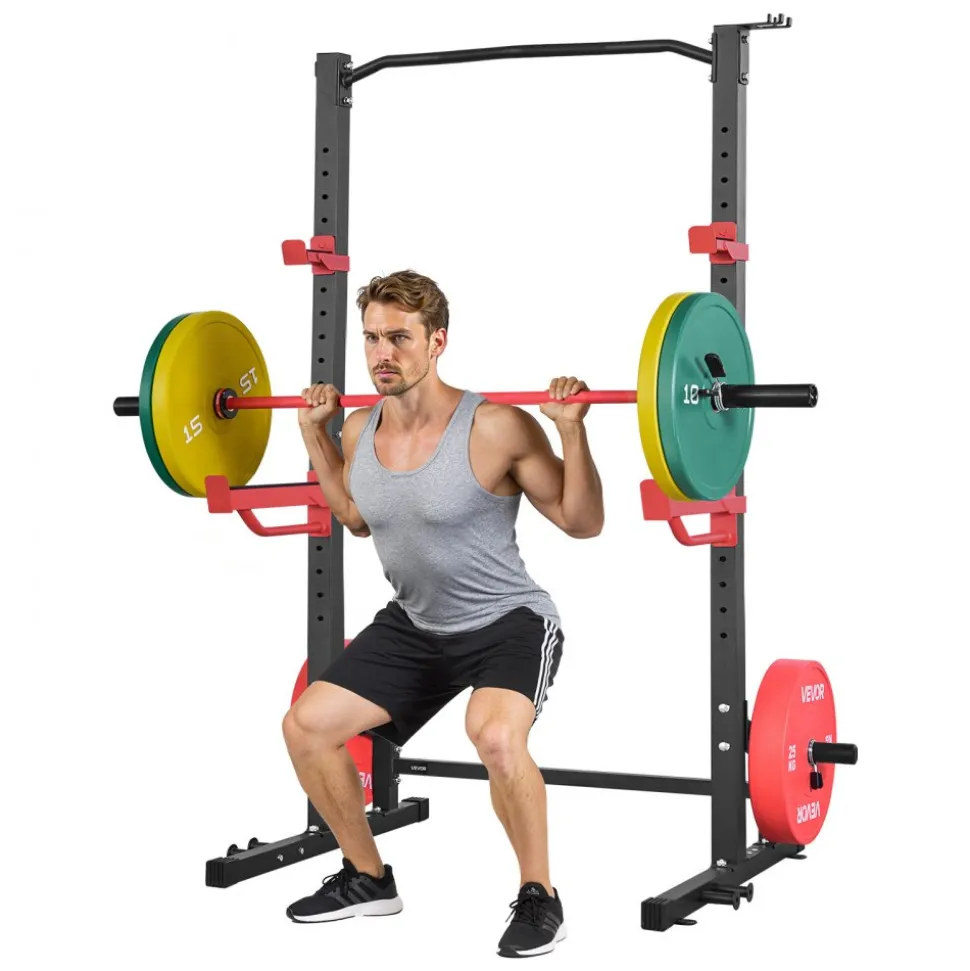 VEVOR Power Cage Squat Rack, Multifunctional Power Rack Home Gym, 1000LBS Strength Training Workout Equipment with 4 Band Pegs, Adjustable J-Hooks & Safety Bars for Barbell Squat Bench Press Pull-Up