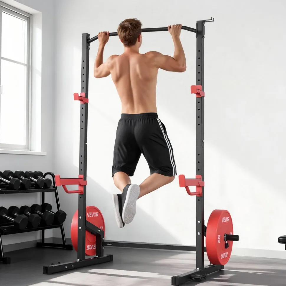 VEVOR Power Cage Squat Rack, Multifunctional Power Rack Home Gym, 1000LBS Strength Training Workout Equipment with 4 Band Pegs, Adjustable J-Hooks & Safety Bars for Barbell Squat Bench Press Pull-Up