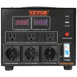 VEVOR Power Converter, 3000W, Durable Step Up/Down Unit, Switches between 110V and 220V, Includes US and EU Outlets plus 5V USB, CE Approved