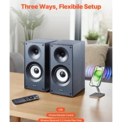VEVOR Powered Bookshelf Speakers, 25W x 2, Active Studio Monitor Speaker with 5.5 Inch Woofer, Bluetooth/RCA/Coaxial/Optical/USB/Subwoofer Connection, Wooden Enclosure, for Record Player Turntable PC