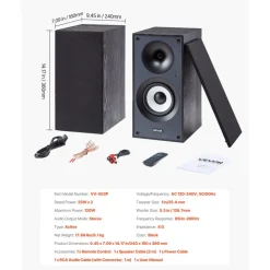 VEVOR Powered Bookshelf Speakers, 25W x 2, Active Studio Monitor Speaker with 5.5 Inch Woofer, Bluetooth/RCA/Coaxial/Optical/USB/Subwoofer Connection, Wooden Enclosure, for Record Player Turntable PC