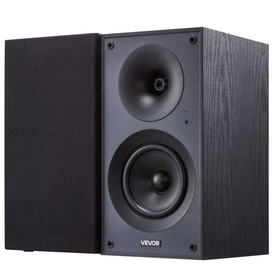 VEVOR Powered Bookshelf Speakers, 25W x 2, Active Studio Monitor Speaker with 5.25 Inch Woofer, Bluetooth/RCA/Coaxial/Optical/USB/Subwoofer Connection, Wooden Enclosure, for Record Player Turntable PC