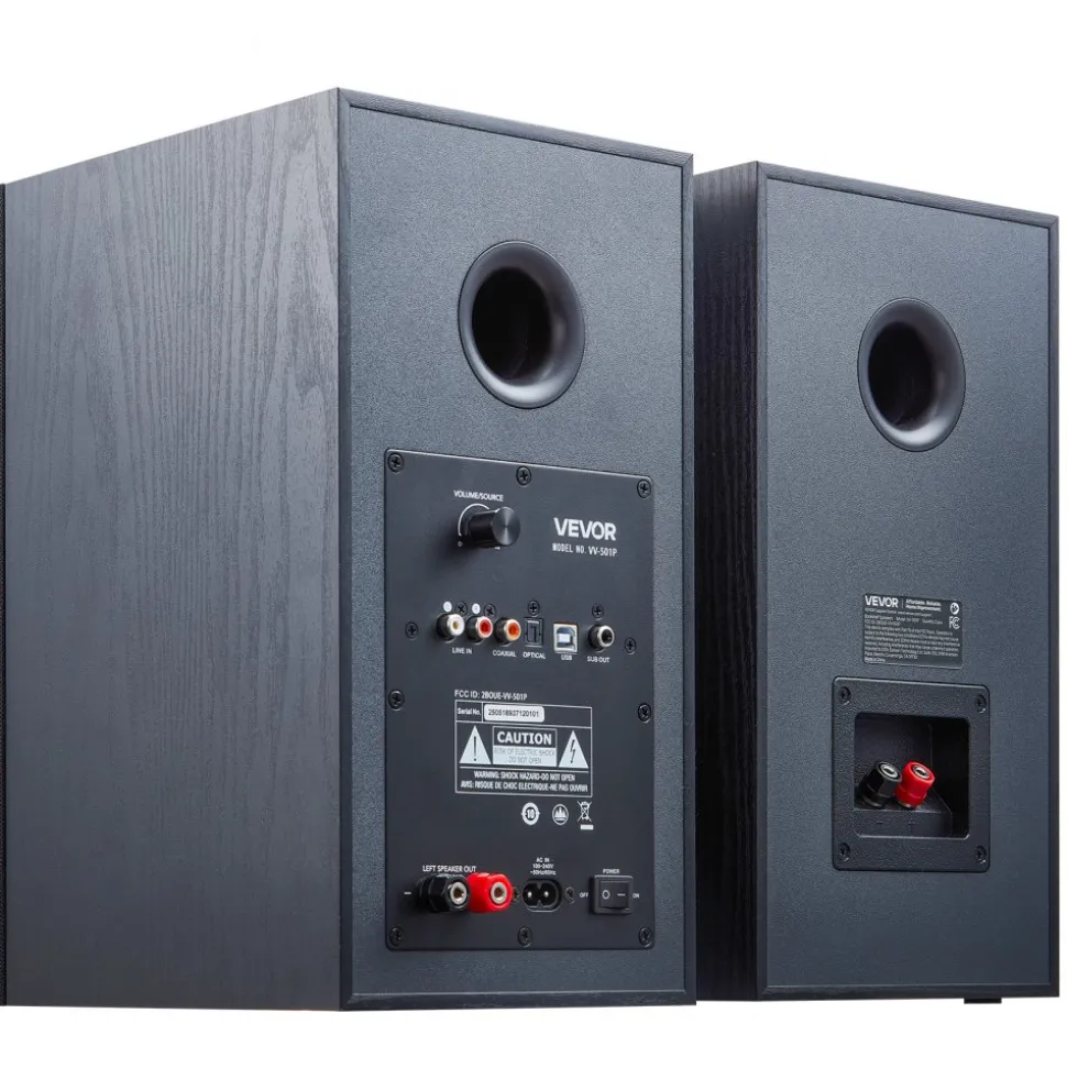 VEVOR Powered Bookshelf Speakers, 25W x 2, Active Studio Monitor Speaker with 5.25 Inch Woofer, Bluetooth/RCA/Coaxial/Optical/USB/Subwoofer Connection, Wooden Enclosure, for Record Player Turntable PC
