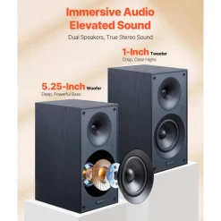 VEVOR Powered Bookshelf Speakers, 25W x 2, Active Studio Monitor Speaker with 5.25 Inch Woofer, Bluetooth/RCA/Coaxial/Optical/USB/Subwoofer Connection, Wooden Enclosure, for Record Player Turntable PC