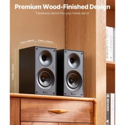 VEVOR Powered Bookshelf Speakers, 25W x 2, Active Studio Monitor Speaker with 5.25 Inch Woofer, Bluetooth/RCA/Coaxial/Optical/USB/Subwoofer Connection, Wooden Enclosure, for Record Player Turntable PC