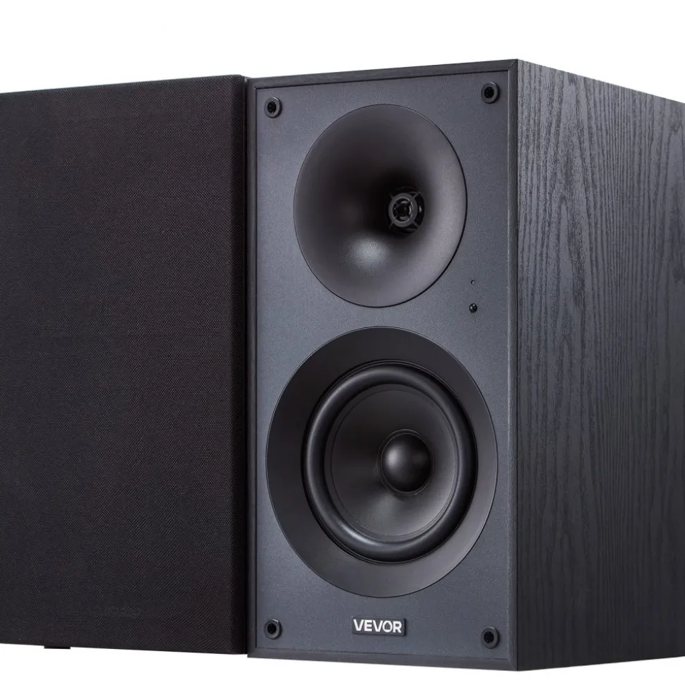 VEVOR Powered Bookshelf Speakers, 25W x 2, Active Studio Monitor Speaker with 5.25 Inch Woofer, Bluetooth/RCA/Coaxial/Optical/USB/Subwoofer Connection, Wooden Enclosure, for Record Player Turntable PC