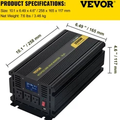 VEVOR Power Inverter, 2500W Modified Sine Wave Inverter, DC 12V to AC 120V Car Converter, with LCD Display, Remote Controller, LED Indicator, AC Outlets Inverter for Truck RV Car Boat Travel Camping