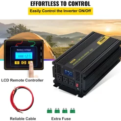 VEVOR Power Inverter, 2500W Modified Sine Wave Inverter, DC 12V to AC 120V Car Converter, with LCD Display, Remote Controller, LED Indicator, AC Outlets Inverter for Truck RV Car Boat Travel Camping