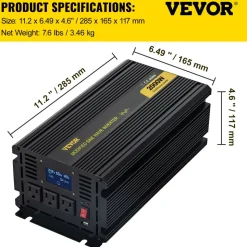 VEVOR Power Inverter, 2000W Modified Sine Wave Inverter, DC 12V to AC 120V Car Converter, with LCD Display, Remote Controller, LED Indicator, AC Outlets Inverter for Truck RV Car Boat Travel Camping