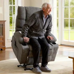 VEVOR Power Lift Recliner Chair, Large Electric Lift Chair with Heat and Massage for Elderly, Infinite Position Adjustment, Chenille Fabric, with Side Pockets, Cup Holders and USB Port, Dark Gray