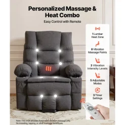 VEVOR Power Lift Recliner Chair, Large Electric Lift Chair with Heat and Massage for Elderly, Infinite Position Adjustment, Chenille Fabric, with Side Pockets, Cup Holders and USB Port, Dark Gray