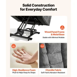 VEVOR Power Lift Recliner Chair, Large Electric Lift Chair with Heat and Massage for Elderly, Infinite Position Adjustment, Chenille Fabric, with Side Pockets, Cup Holders and USB Port, Dark Gray