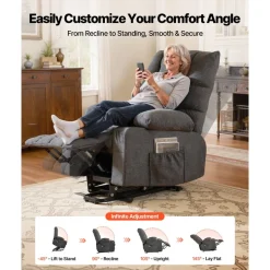 VEVOR Power Lift Recliner Chair, Large Electric Lift Chair with Heat and Massage for Elderly, Infinite Position Adjustment, Chenille Fabric, with Side Pockets, Cup Holders and USB Port, Dark Gray