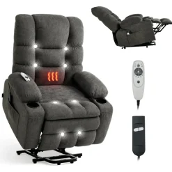 VEVOR Power Lift Recliner Chair, Large Electric Lift Chair with Heat and Massage for Elderly, Infinite Position Adjustment, Chenille Fabric, with Side Pockets, Cup Holders and USB Port, Dark Gray