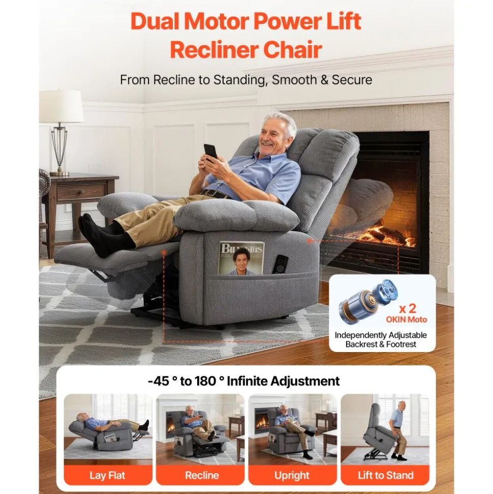 VEVOR Power Lift Recliner Chair, Lift Chair with Heat and Massage for Elderly, Dual Motor Recliner Chair with 2 Cup holders and USB Port, Infinite Position Adjustment Electric Recliner (Large, Brown)