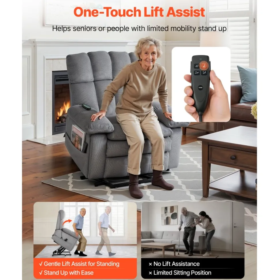 VEVOR Power Lift Recliner Chair, Lift Chair with Heat and Massage for Elderly, Dual Motor Recliner Chair with 2 Cup holders and USB Port, Infinite Position Adjustment Electric Recliner (Large, Brown)