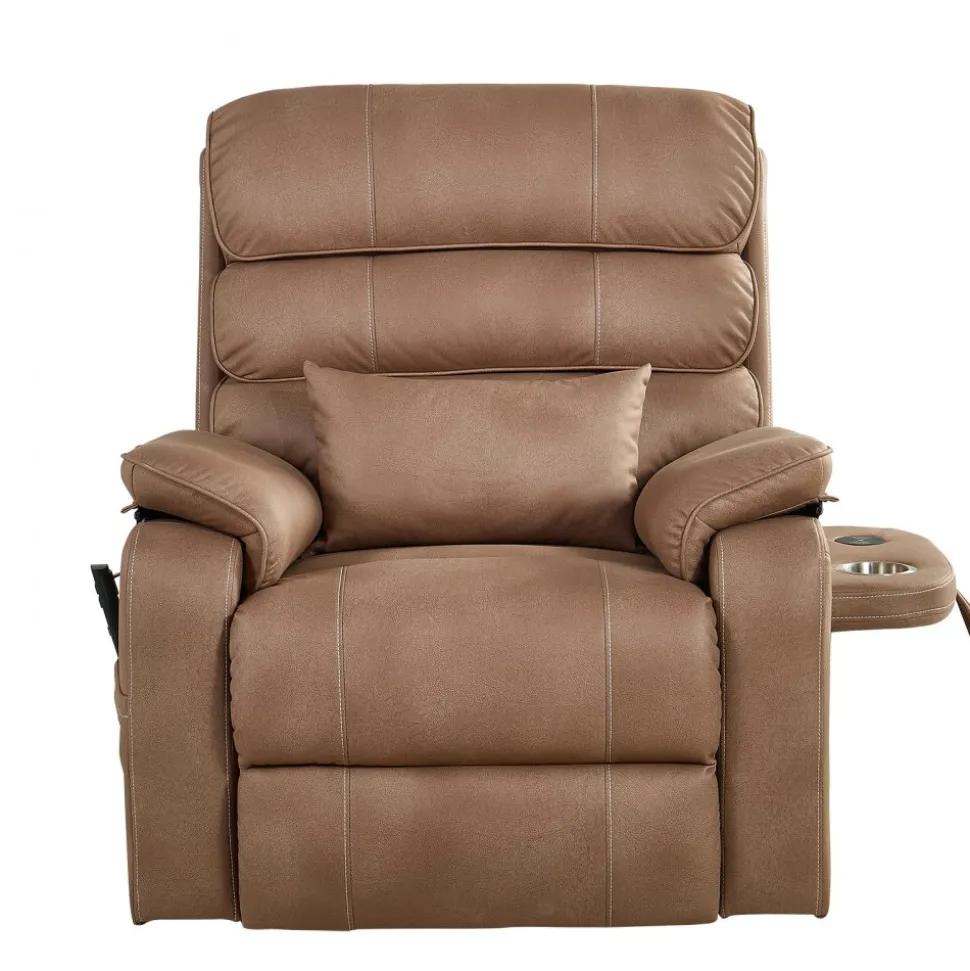 VEVOR Power Lift Recliner Chair, Dual Motor, Medium Wide Electric Lift Chair with Heat and Massage for Elderly, Infinite Position Adjustment, Leather Surface, with Storage Pocket, Cup Holder, Brown