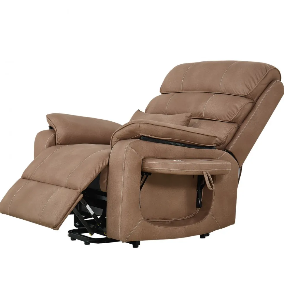 VEVOR Power Lift Recliner Chair, Dual Motor, Medium Wide Electric Lift Chair with Heat and Massage for Elderly, Infinite Position Adjustment, Leather Surface, with Storage Pocket, Cup Holder, Brown
