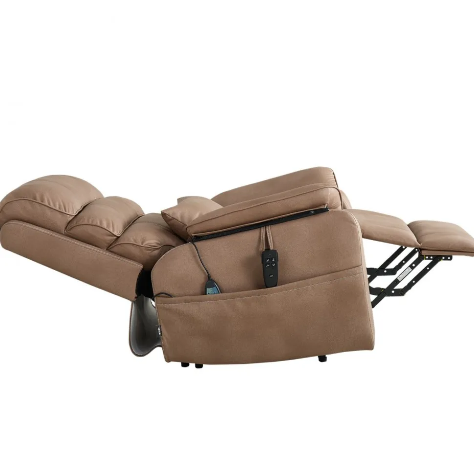 VEVOR Power Lift Recliner Chair, Dual Motor, Medium Wide Electric Lift Chair with Heat and Massage for Elderly, Infinite Position Adjustment, Leather Surface, with Storage Pocket, Cup Holder, Brown