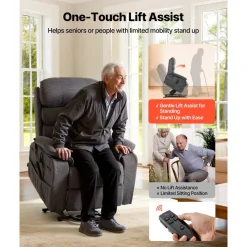 VEVOR Power Lift Recliner Chair, Dual Motor Medium Lift Chair with Heat and Massage for Elderly, Position Adjustable, Remote Control, with Side Pockets, Chenille Fabric, Dark Gray