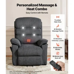 VEVOR Power Lift Recliner Chair, Dual Motor Medium Lift Chair with Heat and Massage for Elderly, Position Adjustable, Remote Control, with Side Pockets, Chenille Fabric, Dark Gray
