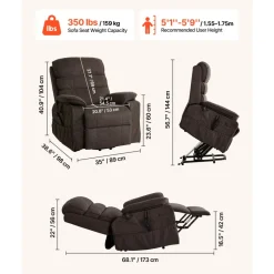 VEVOR Power Lift Recliner Chair, Dual Motor Medium Lift Chair with Heat and Massage for Elderly, Position Adjustable, Remote Control, with Side Pockets, Chenille Fabric, Brown