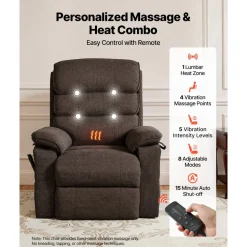 VEVOR Power Lift Recliner Chair, Dual Motor, Large Electric Lift Chair with Heat and Massage for Elderly, Infinite Position Adjustment, Velvet Fabric, with Side and Front Pockets, Cup Holders, Brown
