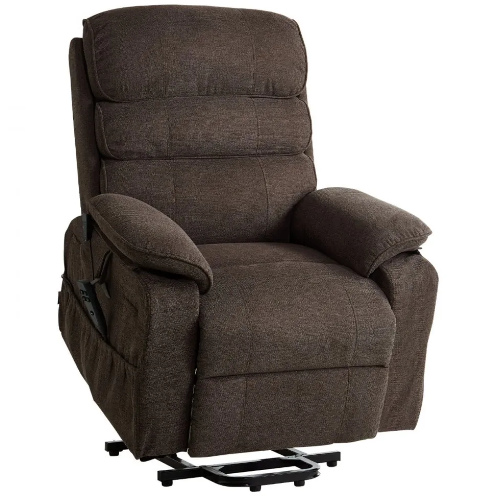 VEVOR Power Lift Recliner Chair, Dual Motor, Large Electric Lift Chair with Heat and Massage for Elderly, Infinite Position Adjustment, Velvet Fabric, with Side and Front Pockets, Cup Holders, Brown