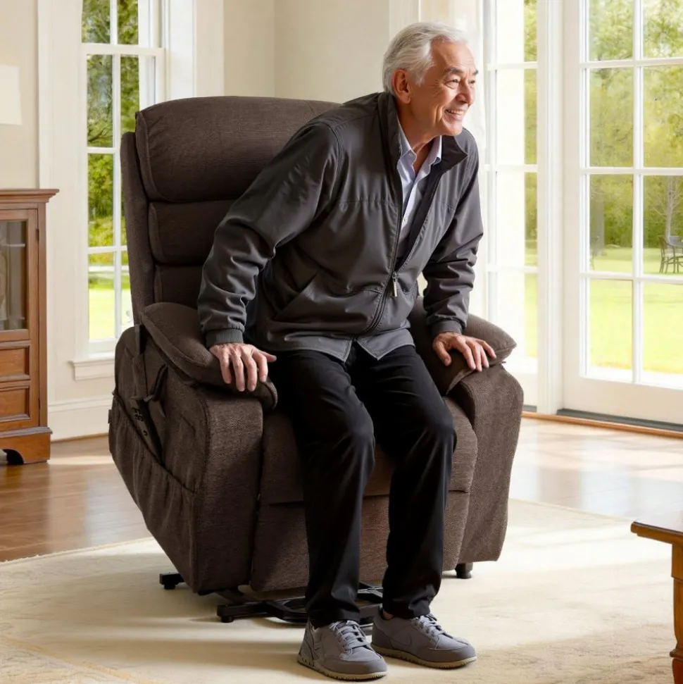 VEVOR Power Lift Recliner Chair, Dual Motor, Large Electric Lift Chair with Heat and Massage for Elderly, Infinite Position Adjustment, Velvet Fabric, with Side and Front Pockets, Cup Holders, Brown