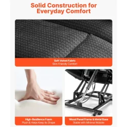 VEVOR Power Lift Recliner Chair, Dual Motor, Large Electric Lift Chair with Heat and Massage for Elderly, Infinite Position Adjustment, Velvet Fabric, with Storage Pockets, Cup Holders, Dark Gray