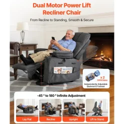 VEVOR Power Lift Recliner Chair, Triple-Motor, Large Electric Lift Chair with Heat and Massage for Elderly, Infinite Position Adjustment, Leather Surface, with Storage Pockets and Cup Holders, Brown