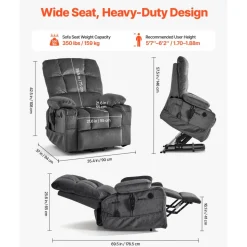 VEVOR Power Lift Recliner Chair, Triple-Motor, Large Electric Lift Chair with Heat and Massage for Elderly, Infinite Position Adjustment, Leather Surface, with Storage Pockets and Cup Holders, Brown