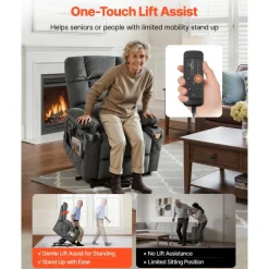 VEVOR Power Lift Recliner Chair, Triple-Motor, Large Electric Lift Chair with Heat and Massage for Elderly, Infinite Position Adjustment, Leather Surface, with Storage Pockets and Cup Holders, Brown