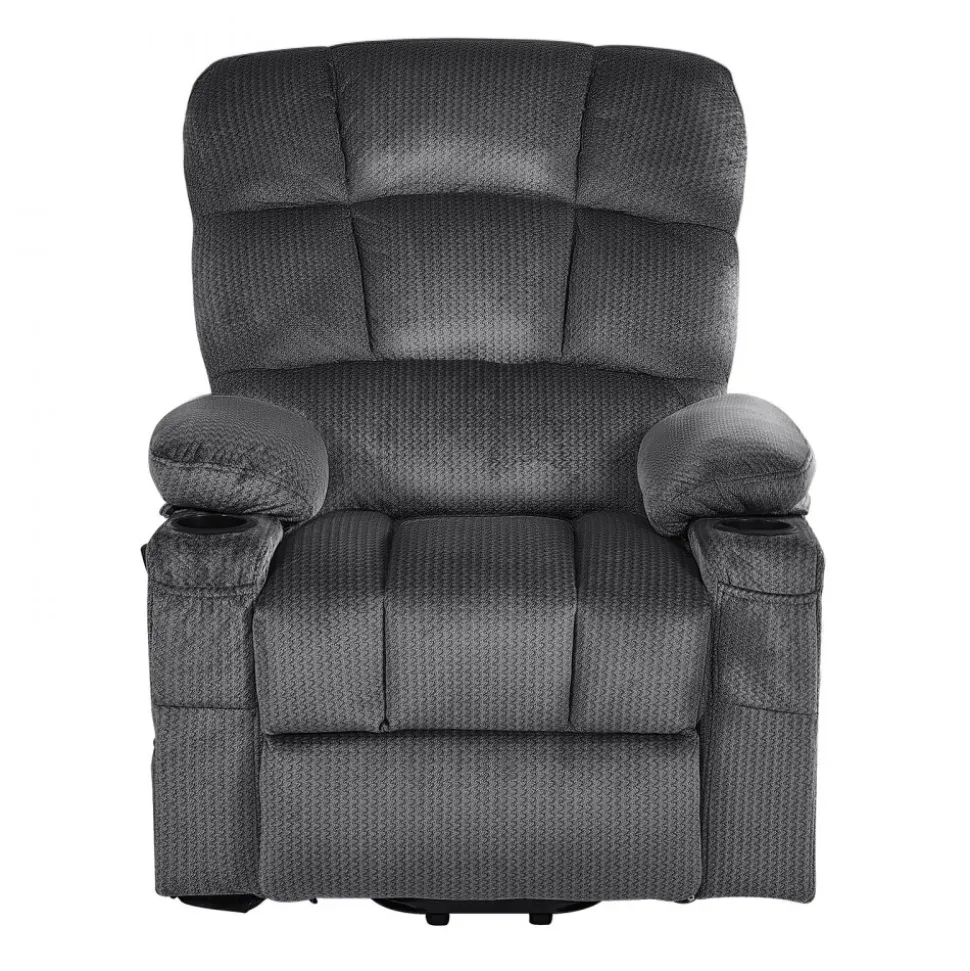 VEVOR Power Lift Recliner Chair, Triple-Motor, Large Electric Lift Chair with Heat and Massage for Elderly, Infinite Position Adjustment, Leather Surface, with Storage Pockets and Cup Holders, Brown