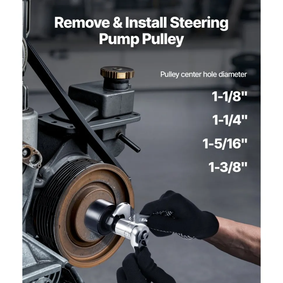 VEVOR Power Steering Pump Pulley Puller/Installer Tool Set, Compatible with Ford, GM V6, and VW Vehicles, Pump Pulley Remover Installer Tools, for Removing and Installing Power Steering Pump Pulleys
