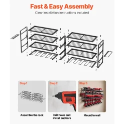 VEVOR Power Tool Organizer Wall Mount, 4-Layer Storage Rack with 8 Drill Holders, Tools Holder and Storage Rack with Screwdriver Holder, Garage Tool Organizer for Garage, Workbench, and Workshop