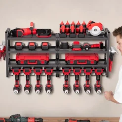 VEVOR Power Tool Organizer Wall Mount, 4-Layer Storage Rack with 8 Drill Holders, Tools Holder and Storage Rack with Screwdriver Holder, Garage Tool Organizer for Garage, Workbench, and Workshop