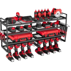 VEVOR Power Tool Organizer Wall Mount, 4-Layer Storage Rack with 8 Drill Holders, Tools Holder and Storage Rack with Screwdriver Holder, Garage Tool Organizer for Garage, Workbench, and Workshop