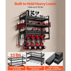 VEVOR Power Tool Organizer Wall Mount, 4-Layer Storage Rack with 4 Drill Holders, Tools Holder and Storage Rack with Screwdriver Holder, Garage Tool Organizer for Garage, Workbench, and Workshop