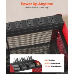 VEVOR Power Tool Organizer with Charging Station, 3-Layer Drill Storage Rack with 4 Drill Holders & Side Pegboard, Garage Tool Organizer Built in 8 Outlet Power Strips for Garage, Workbench, Workshop