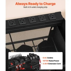 VEVOR Power Tool Organizer with Charging Station, 3-Layer Power Tool Battery Storage Rack with 5.58 ft Power Strip, 8 Drill Holders & 8 Outlets, Garage Tool Organizer for Garage, Workbench, Workshop