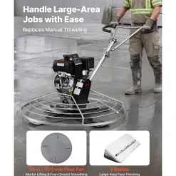 VEVOR Power Trowel, 46 inch Concrete Finishing Machine with Float Pan, 9.5HP Kohler Engine, 4 Blades, Adjustable Pitch, Gas-Powered Walk-Behind Cement Surface Finisher for Smooth Floors, Construction