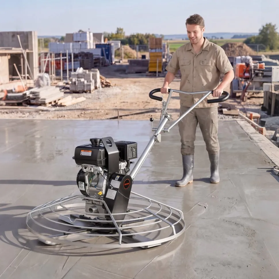 VEVOR Power Trowel, 46 inch Concrete Finishing Machine with Float Pan, 9.5HP Kohler Engine, 4 Blades, Adjustable Pitch, Gas-Powered Walk-Behind Cement Surface Finisher for Smooth Floors, Construction