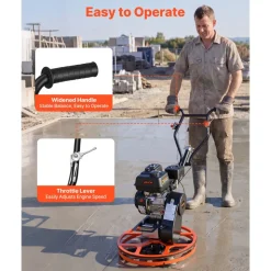 VEVOR Power Trowel, 24 inch Concrete Finishing Machine with Float Pan, 5.5HP Engine, 4 Blades, Adjustable Pitch, Gas-Powered Walk-Behind Cement Surface Finisher for Smooth Floors, Construction Use