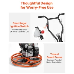 VEVOR Power Trowel, 24 inch Concrete Finishing Machine with Float Pan, 5.5HP Engine, 4 Blades, Adjustable Pitch, Gas-Powered Walk-Behind Cement Surface Finisher for Smooth Floors, Construction Use