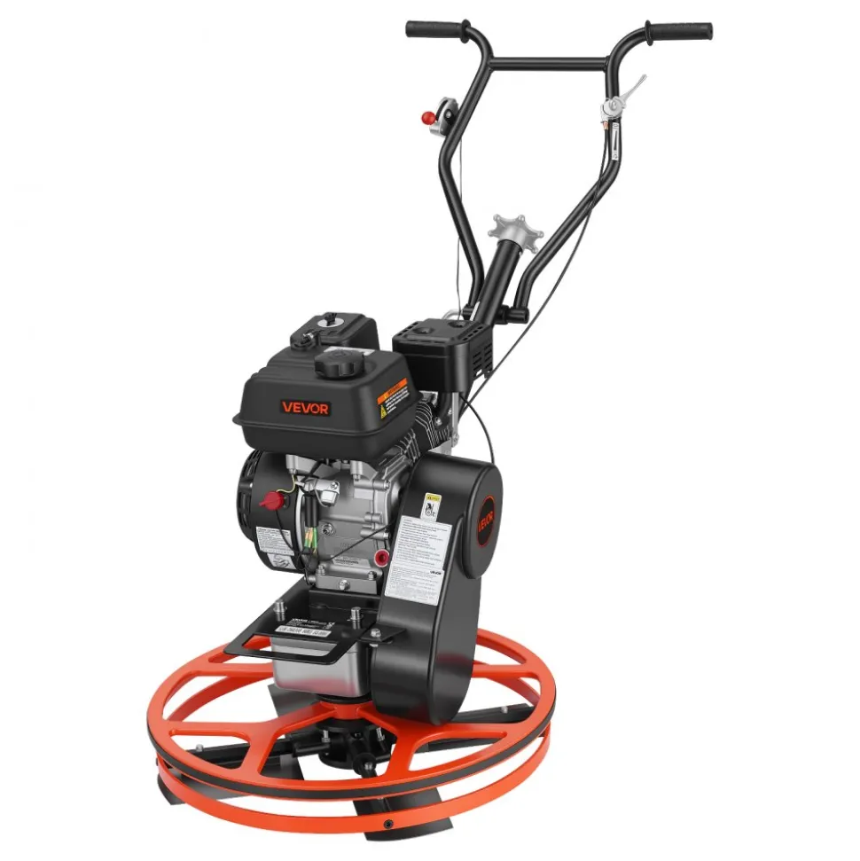 VEVOR Power Trowel, 24 inch Concrete Finishing Machine with Float Pan, 5.5HP Engine, 4 Blades, Adjustable Pitch, Gas-Powered Walk-Behind Cement Surface Finisher for Smooth Floors, Construction Use