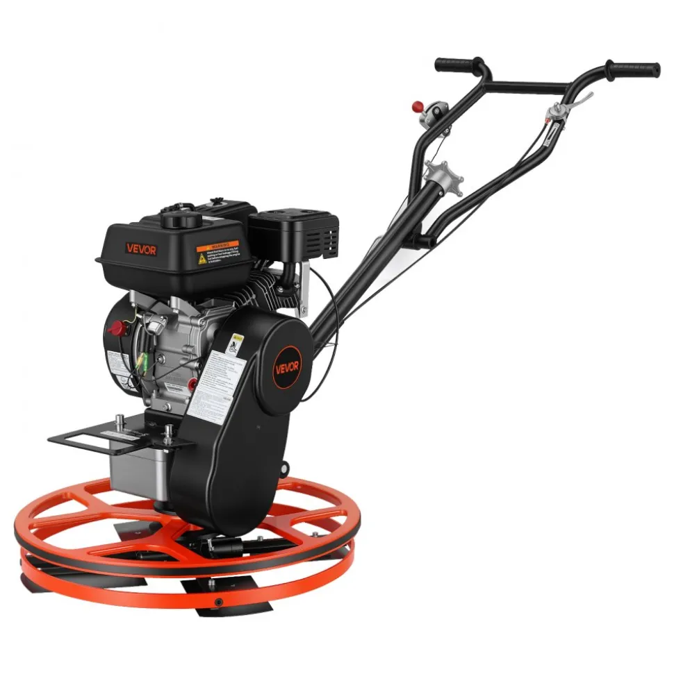 VEVOR Power Trowel, 24 inch Concrete Finishing Machine with Float Pan, 5.5HP Engine, 4 Blades, Adjustable Pitch, Gas-Powered Walk-Behind Cement Surface Finisher for Smooth Floors, Construction Use
