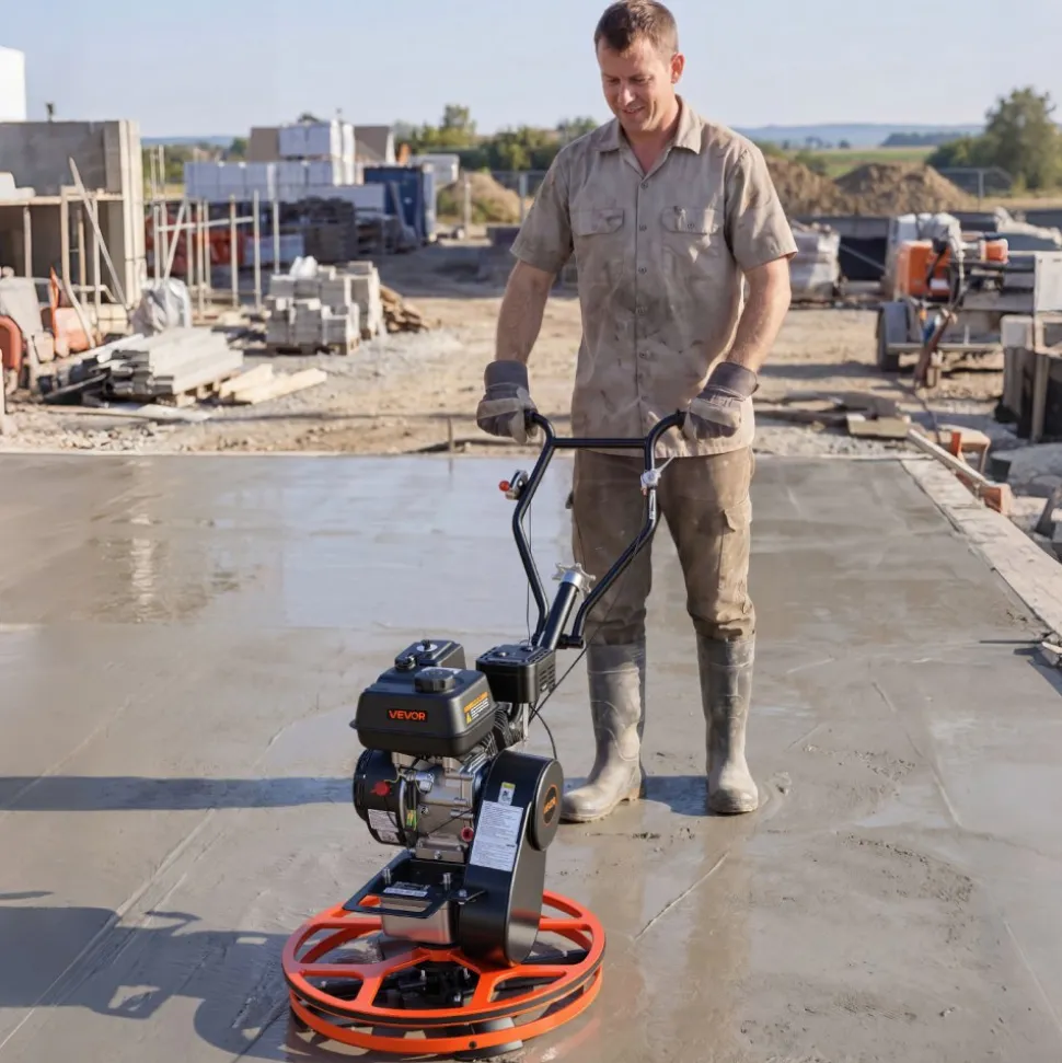 VEVOR Power Trowel, 24 inch Concrete Finishing Machine with Float Pan, 5.5HP Engine, 4 Blades, Adjustable Pitch, Gas-Powered Walk-Behind Cement Surface Finisher for Smooth Floors, Construction Use