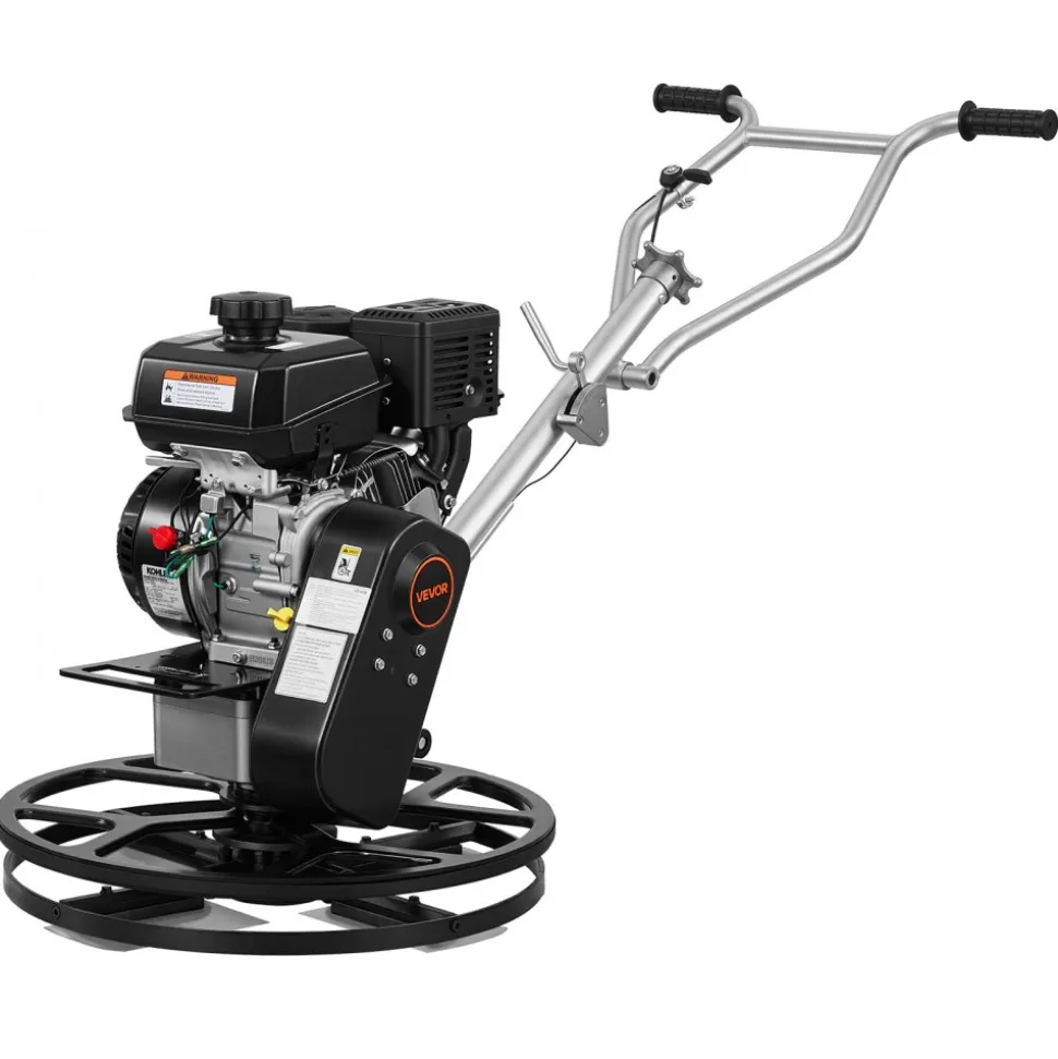 VEVOR Power Trowel, 24 inch Concrete Finishing Machine with Float Pan, 7HP Kohler Engine, 4 Blades, Adjustable Pitch, Gas-Powered Walk-Behind Cement Surface Finisher for Smooth Floors, Construction